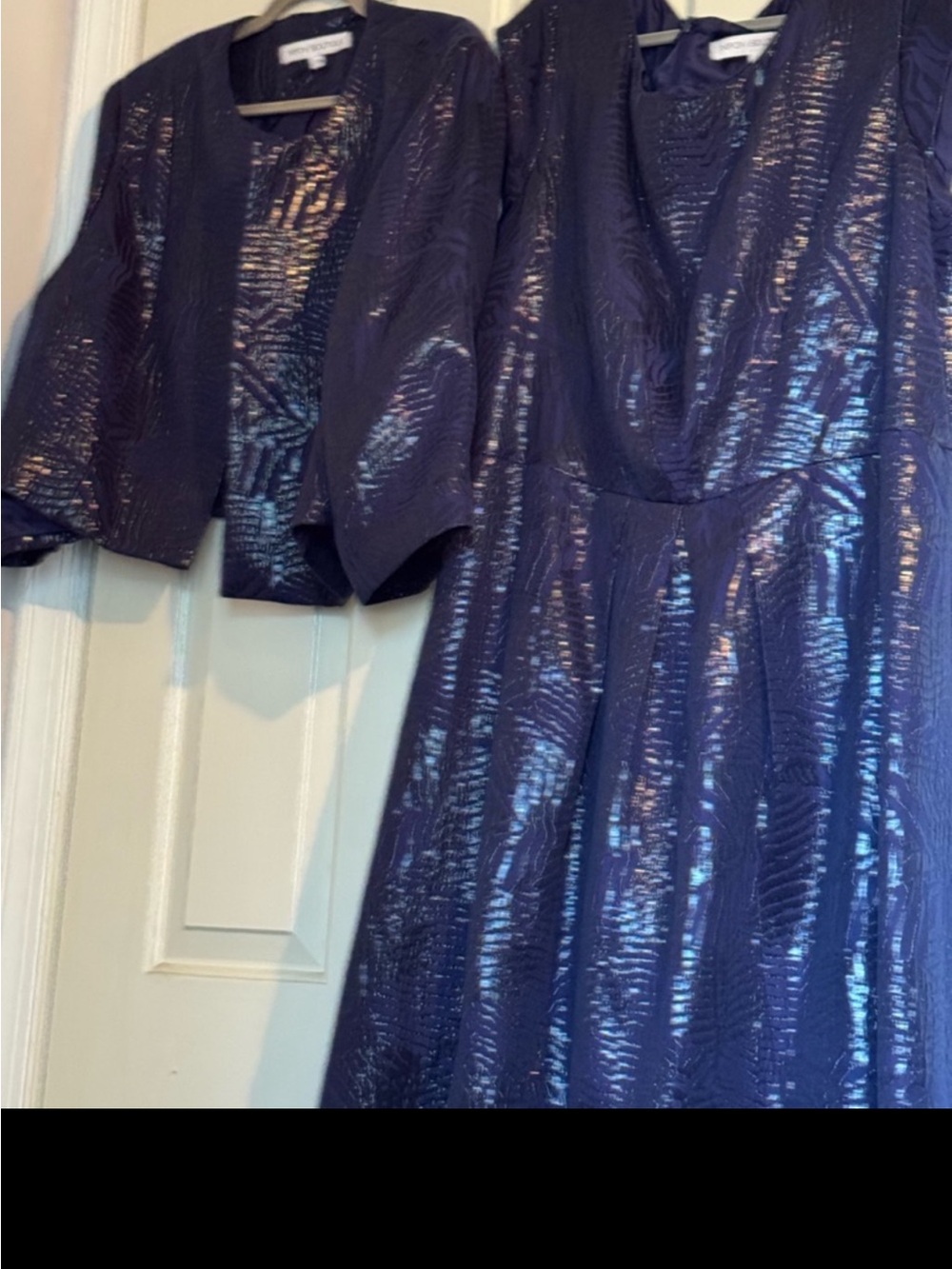 Nipon Boutique Navy Shimmer Dress with Matching Jacket Set